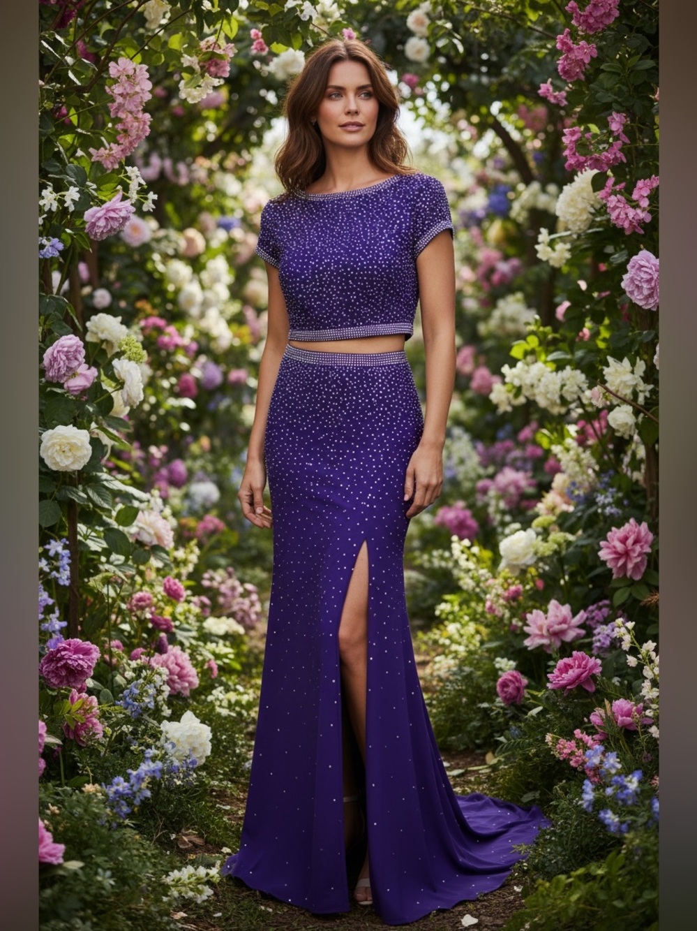 NWT! Jovani Purple Beaded Two-Piece Formal Gown